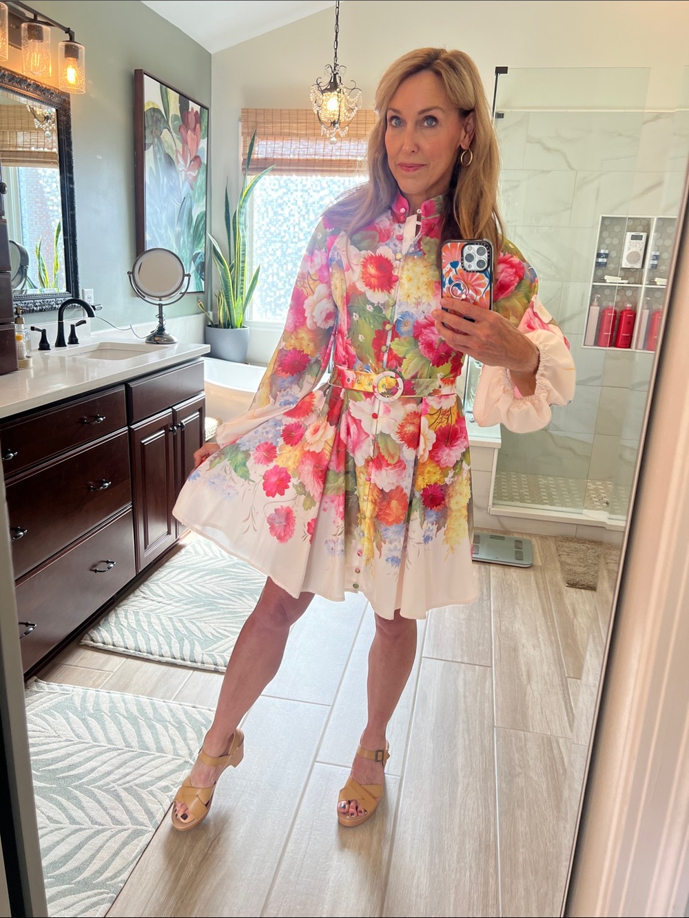 NWT Dalia Macphee Floral Belted Dress long sleeve size Medium